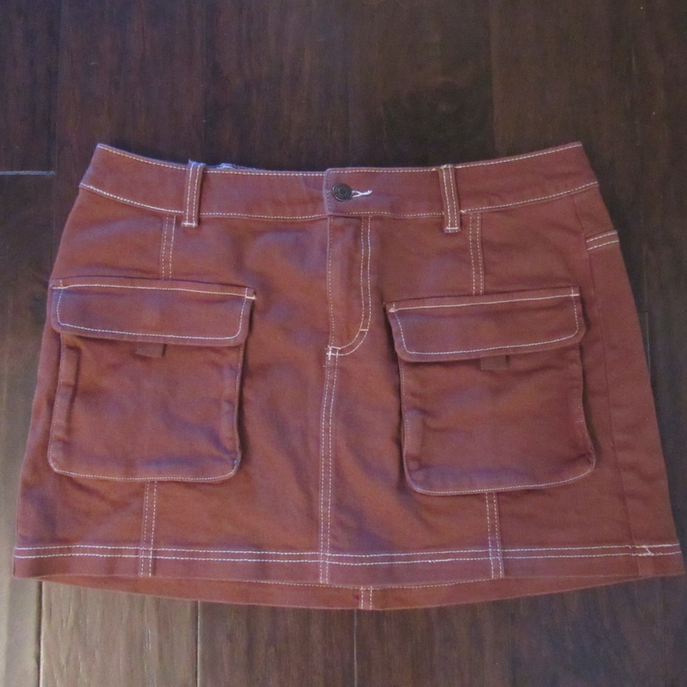 Brown Mini Skirt with Pockets